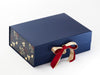 Xmas Pine Cones FAB Sides® Featured on Navy A4 Deep Gift Box with Gold and Ruby Red Satin Double Ribbon