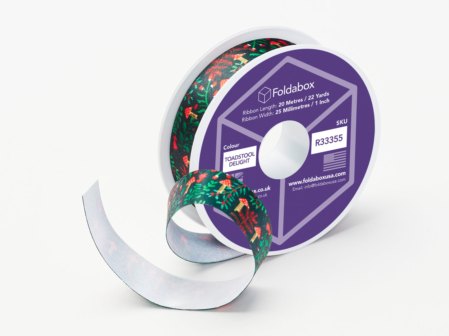 Toadstool Delight Christmas Printed Ribbon from Foldabox