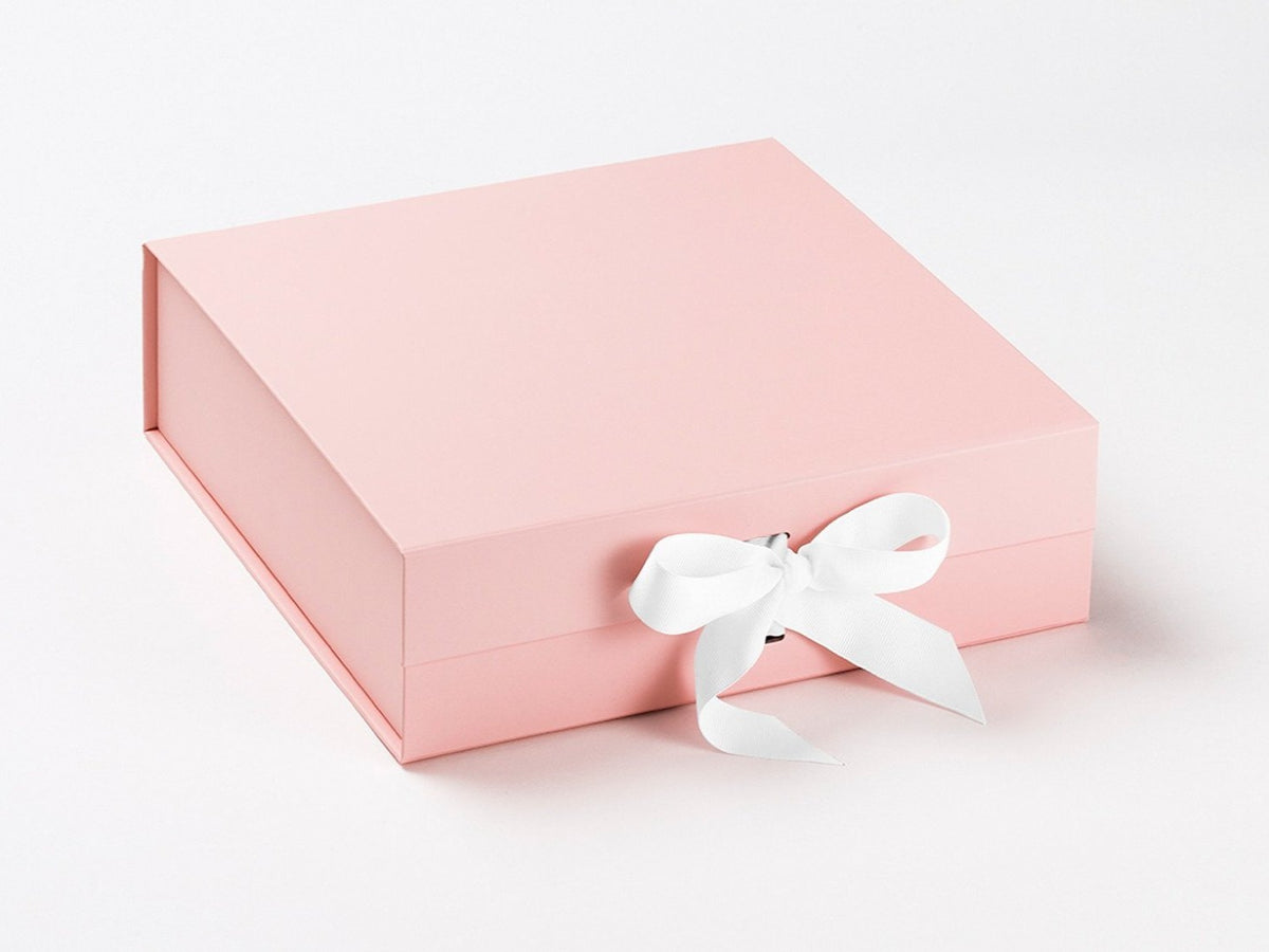 Personalised White Round Gift Box With Baby Pink Ribbon Bow 