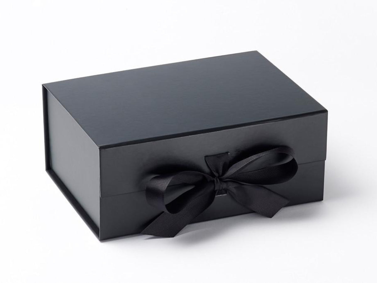Black A5 Deep Gift Boxes with fixed grosgrain ribbon