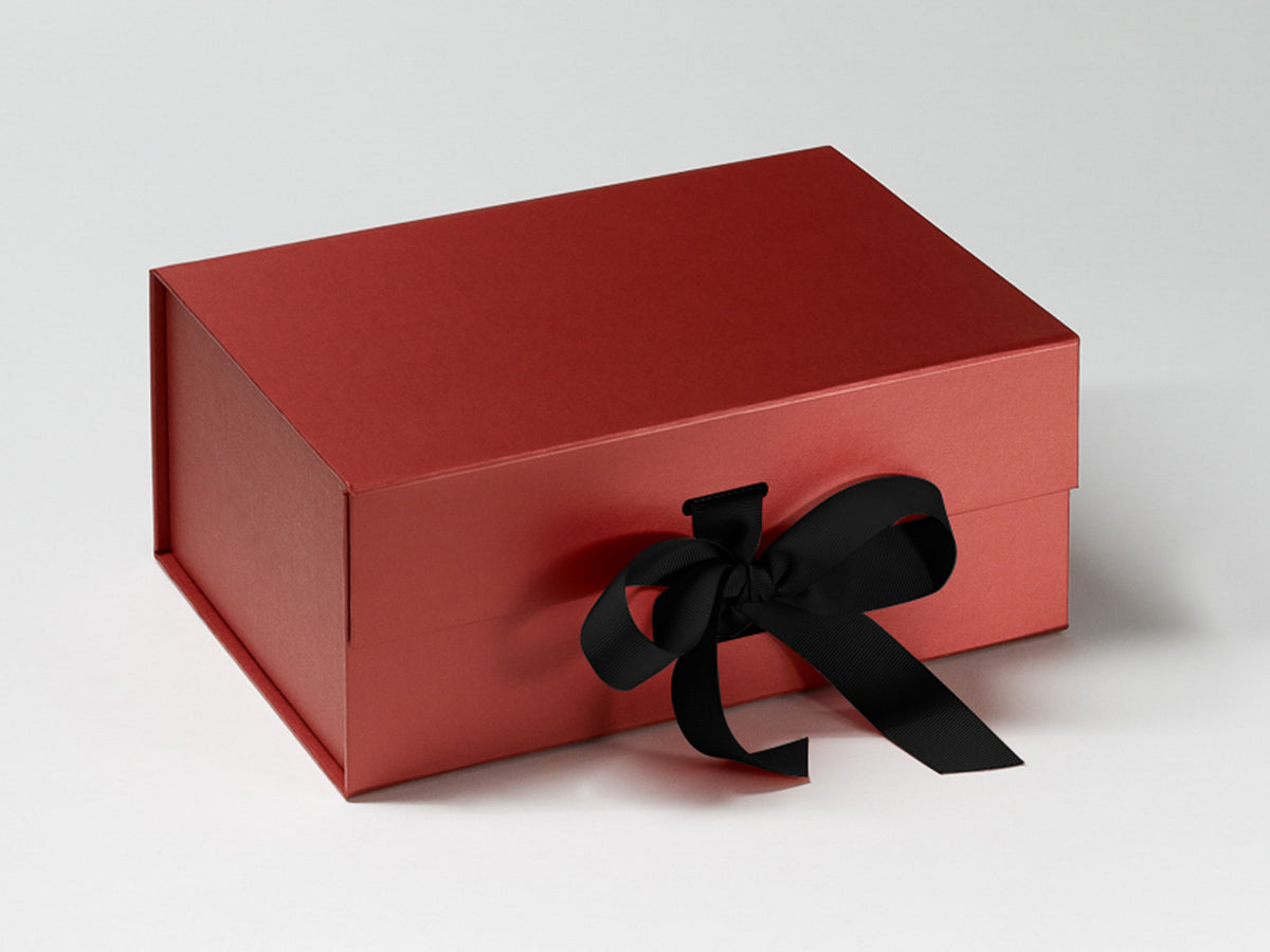 Black A4 Deep Folding Gift Box with Changeable Ribbon from Foldabox USA