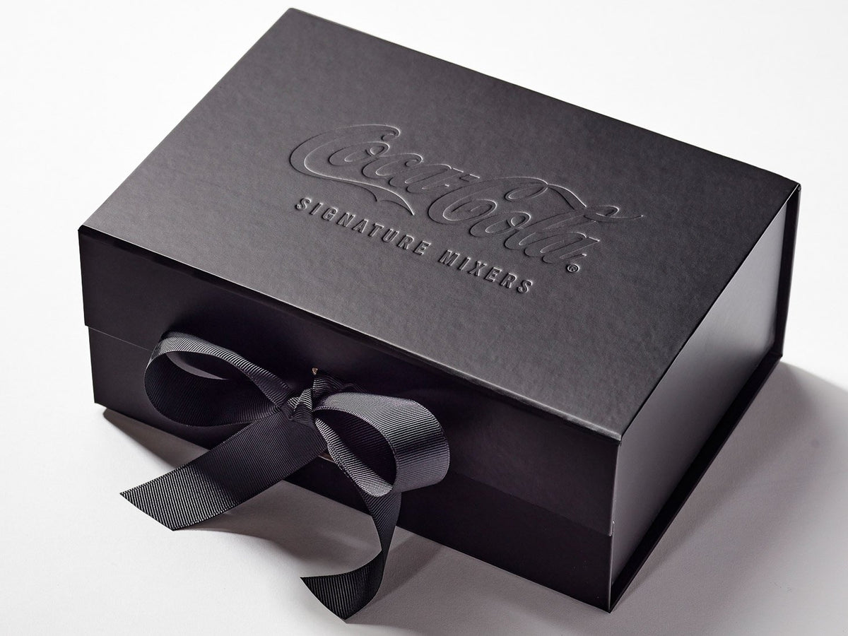 Black A4 Deep Folding Gift Box with Changeable Ribbon from Foldabox USA