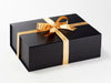 Gold Recycled Merry Christmas Ribbon Featured on Black A4 Deep Gift Box