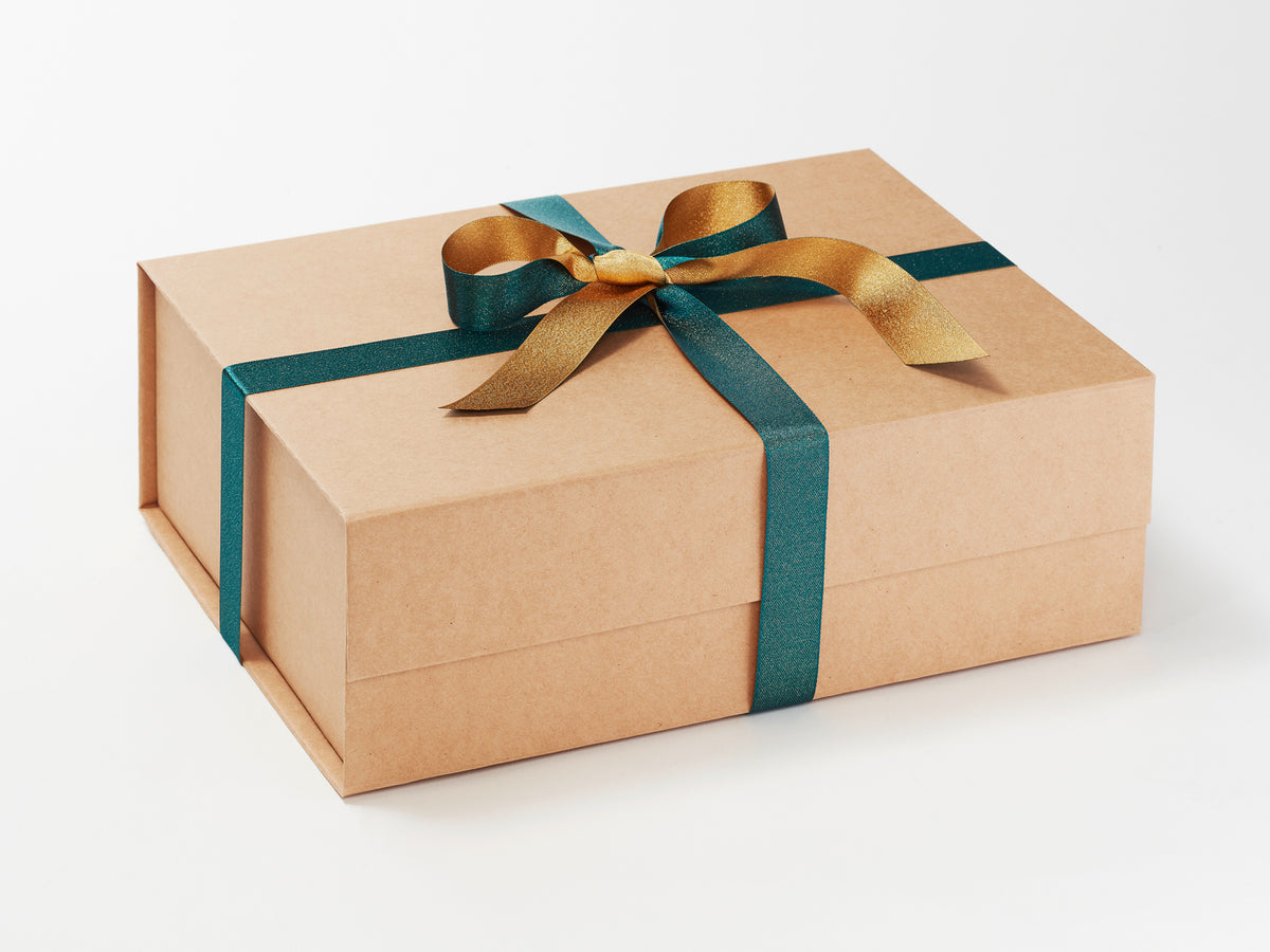 Kraft Cheap Flat Pack Gift Boxes with Ribbon Closure