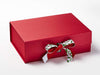 Example of Festive Holly Berry Ribbon Double Bow on Red A4 Deep Gift Box