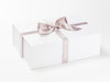 Silver Merry Christmas Recycled Satin Ribbon Featured on White A4 Deep Gift Box